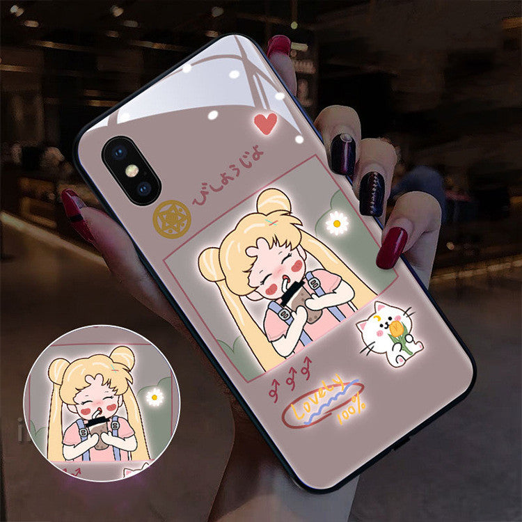 Compatible with Apple, Compatible with Apple , Cute Cartoon Girl Series Incoming Call LED Flashing Iphone12 Pro Max Phone Protective Case