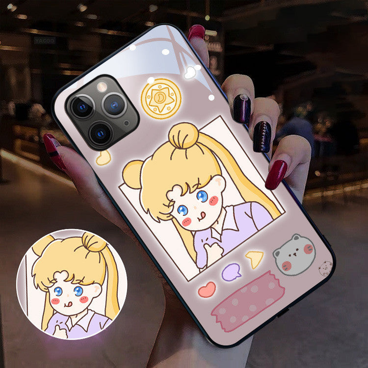 Compatible with Apple, Compatible with Apple , Cute Cartoon Girl Series Incoming Call LED Flashing Iphone12 Pro Max Phone Protective Case