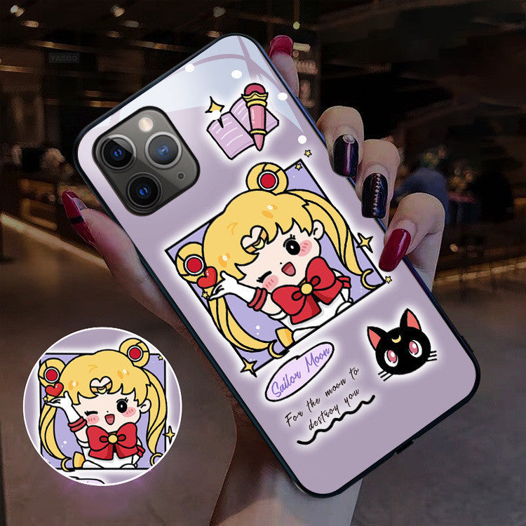 Compatible with Apple, Compatible with Apple , Cute Cartoon Girl Series Incoming Call LED Flashing Iphone12 Pro Max Phone Protective Case