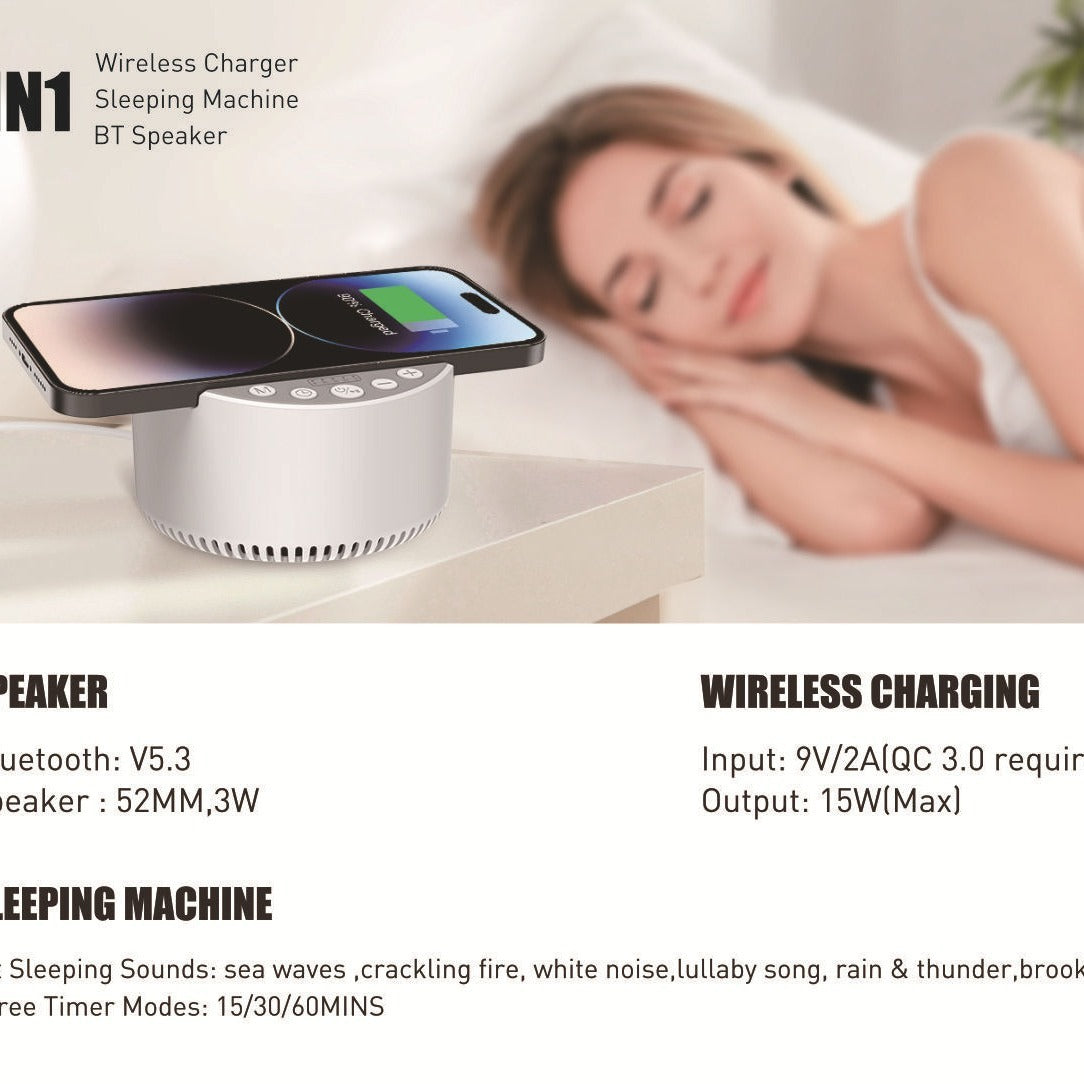 Smart White Noise 15W Wireless Charger Bluetooth Speaker